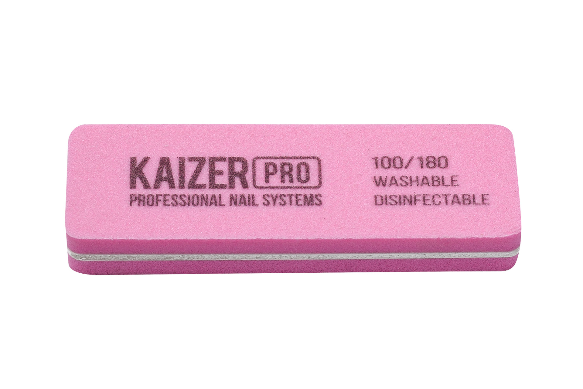 #100/180, Пилка мягкая для маникюра, прямоугольная, бафик шлифовочный, цвет розовый, KAIZER PRO